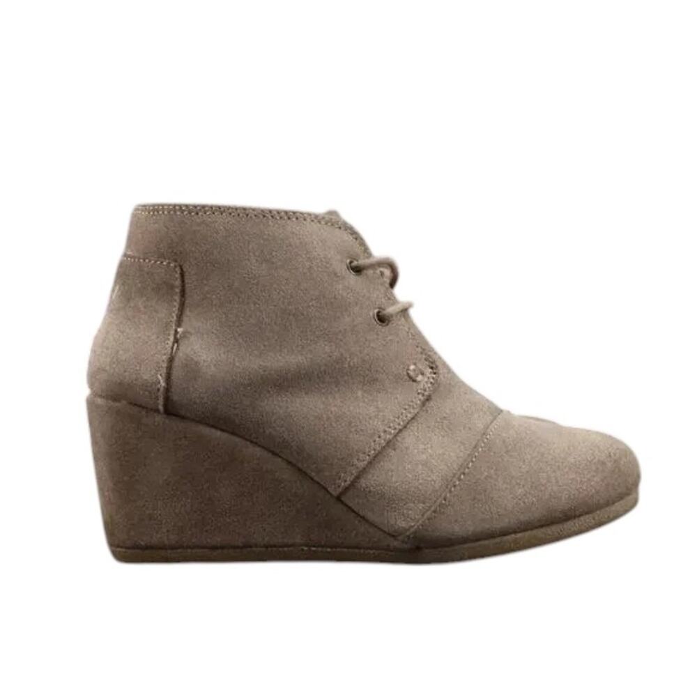 Toms Shoes Womens 7 Bootie Wedge Desert Lace Up Chukka Leather Casual Taupe Kala